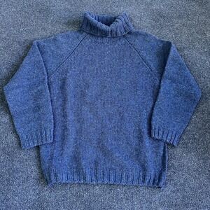 Quadro Sweater Womens Large Blue 100% Wool Turtleneck Raglan Knit Italy Pullover